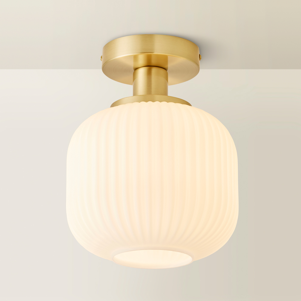 ValueLights Calpe Opal Frosted Shade Gold Stem LED Flush Ceiling Light Image 5
