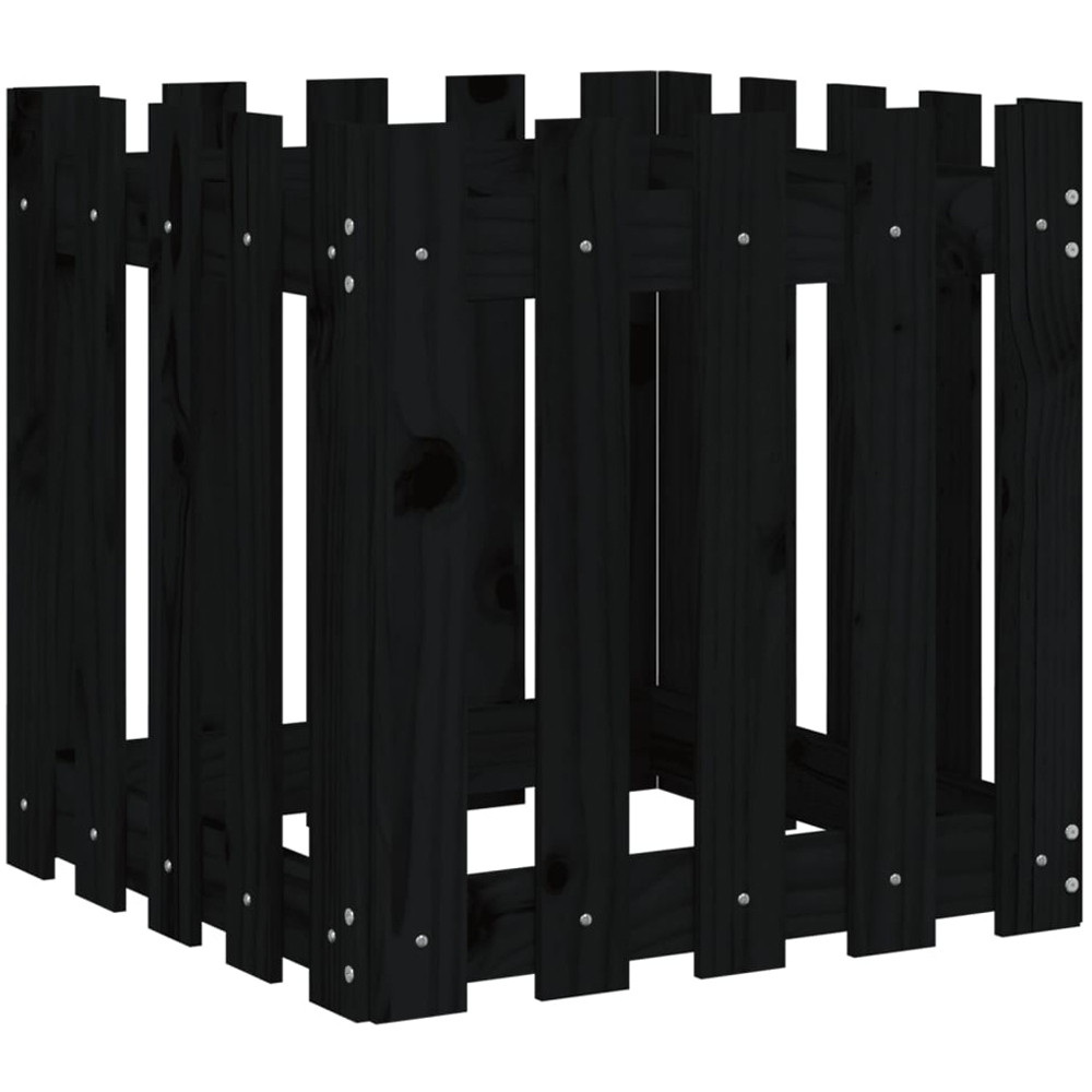 vidaXL Black Solid Pine Wood Fence Design Garden Planter 50 x 50 x 50cm Image 3