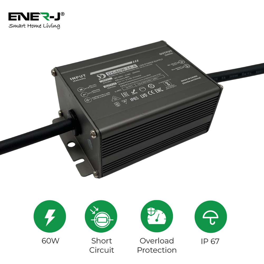 ENER-J Waterproof 60W 24V IP65 and IP67 Rated Power Supply Image 2