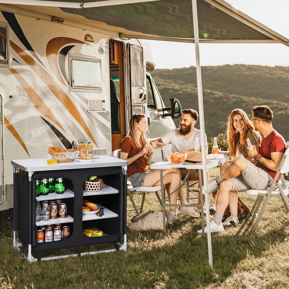 Costway Black Portable Camping Cooking Table with Storage Image 2