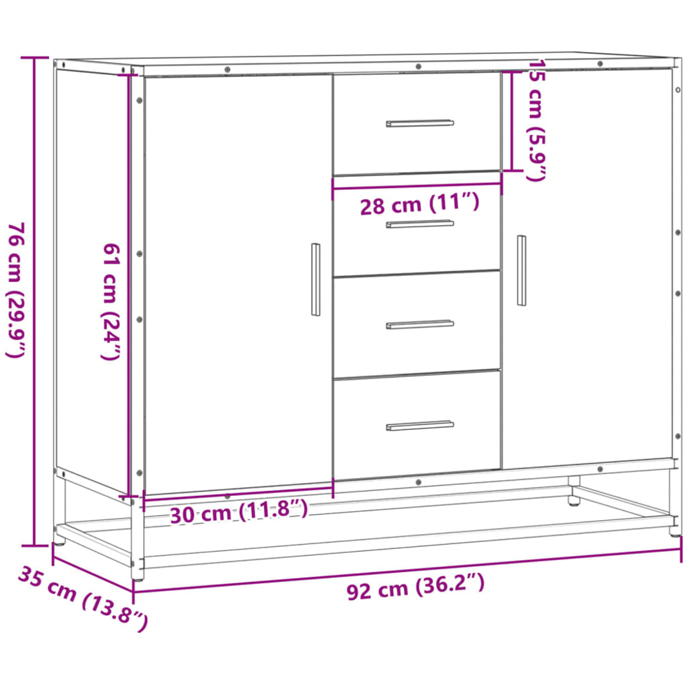 vidaXL 2 Door 4 Drawer Sonoma Oak Wide Sideboard Image 9
