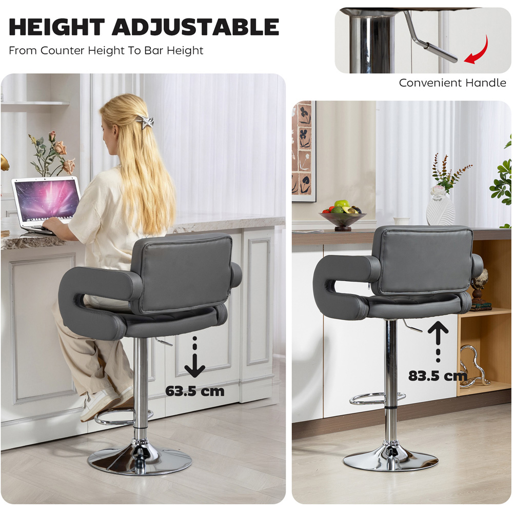 Portland Grey PU Leather Height Adjustable Swivel Bar Stool Image 4