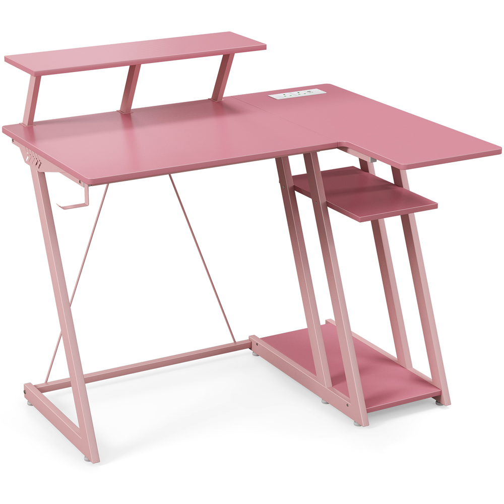 Costway L Shaped Gaming Desk with USB Ports Pink Image 2