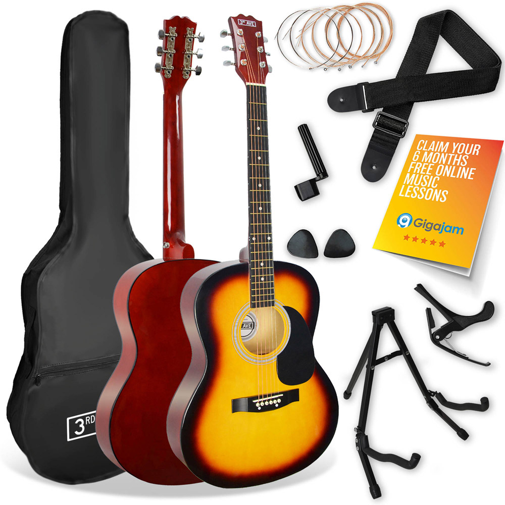 3rd Avenue Premium Sunburst Full Size Acoustic Guitar Set Image 1
