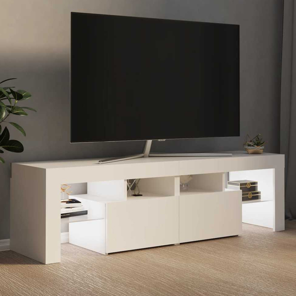 vidaXL 2 Door 4 Shelf White TV Cabinet with LED Lights Image 1
