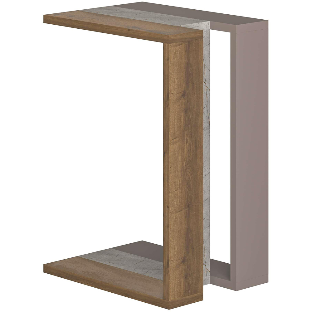 Decortie Muju Mocha Grey Oak and Gold Marble Effect Modern C Shaped Side Table Image 2