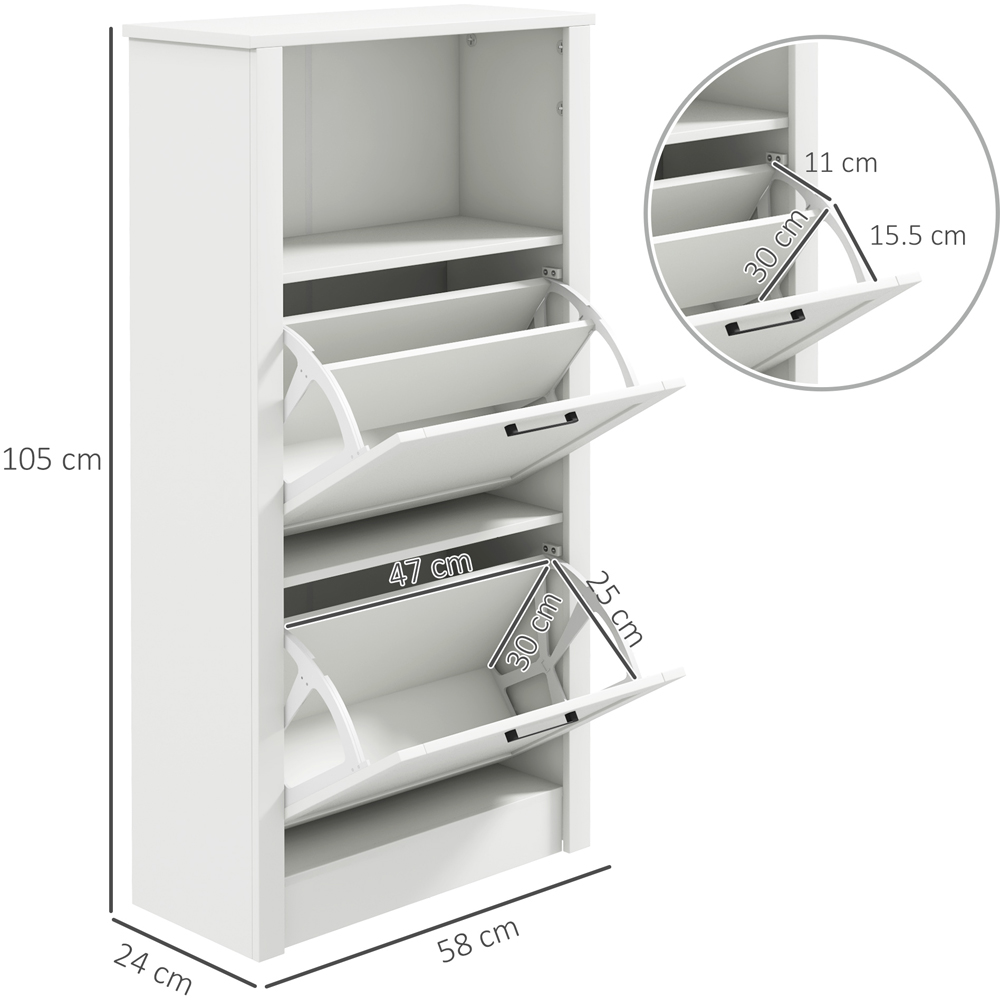 HOMCOM 2 Flip Down Drawer Single Drawer White Narrow Shoe Cabinet Image 9