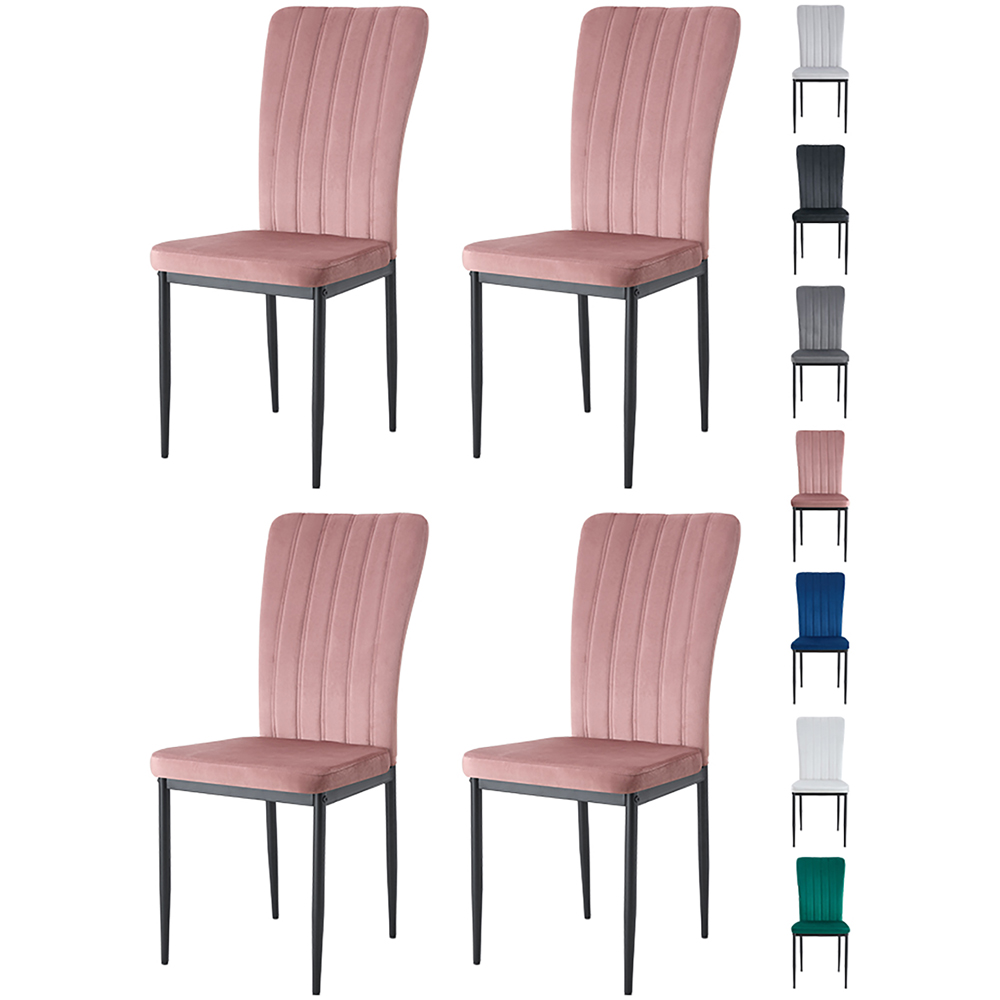 Elle Set of 4 Pink Velvet Effect Plush Padded Upholstered Dining Chair Image 8