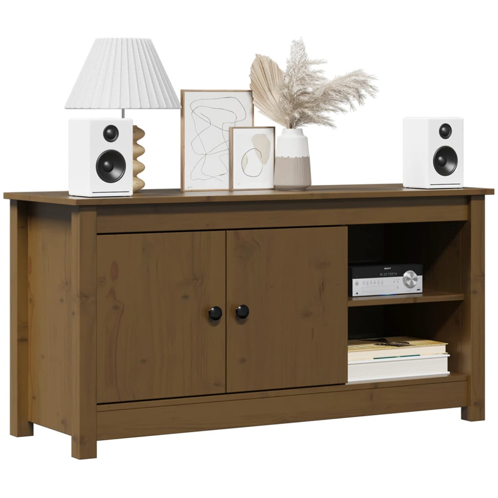 vidaXL 2 Door 2 Shelf Honey Brown Solid Pine TV Cabinet Image 3