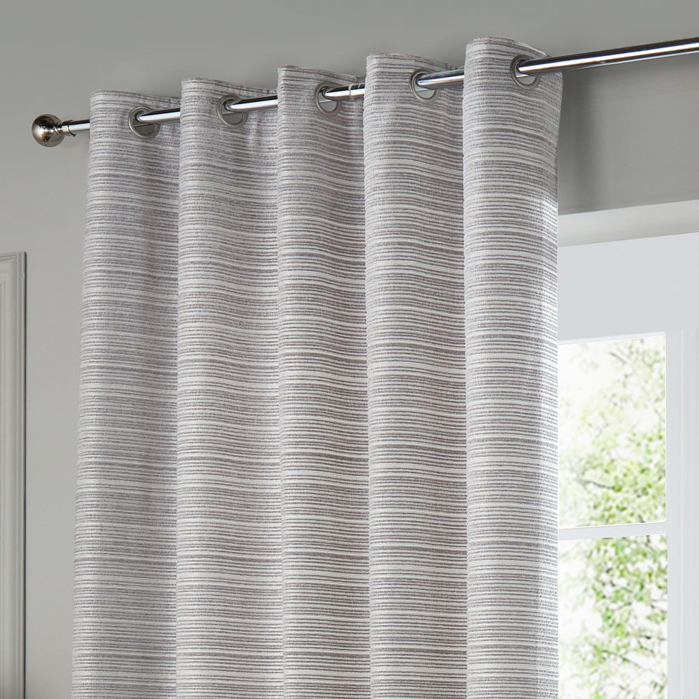 Paoletti Jupiter Silver Fully Lined Chenille Jacquard Eyelet Curtains 168 x 229cm Image 2