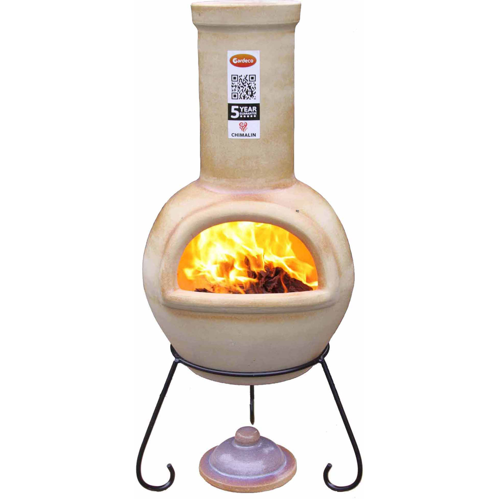 Gardeco Sempra Large Glazed Cappuccino Chimalin AFC Chimenea with Lid and Stand Image 3