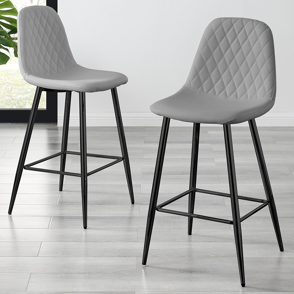 Furniturebox Solara Grey and Black Faux Leather Bar Stool Set of 2 Image 1