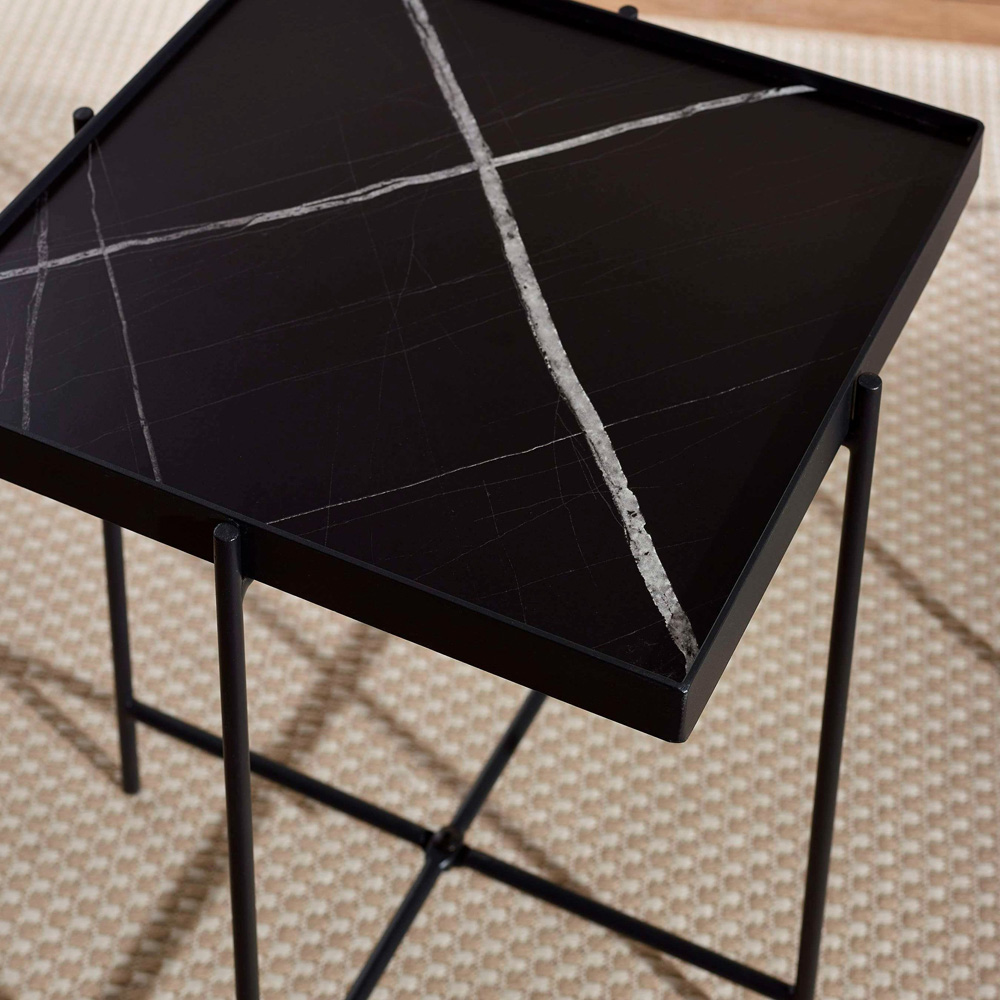 Julian Bowen Celia Black and White Marble Effect Square Side Table Image 4