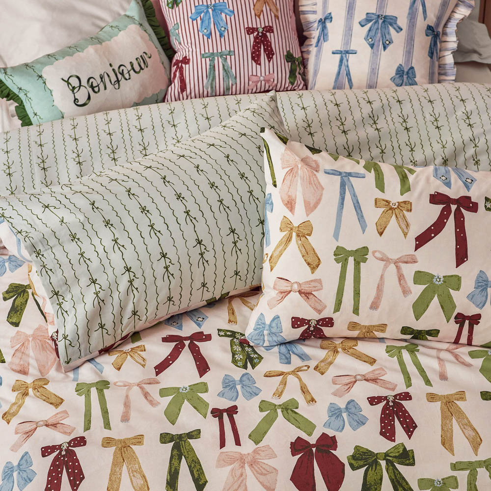 furn. Noortje Bows Double Silk Pink Duvet Set Image 3