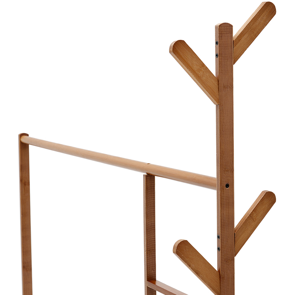 H&O Direct Single Shelf Bamboo Garment Rack with Wheels and Hangers Image 3