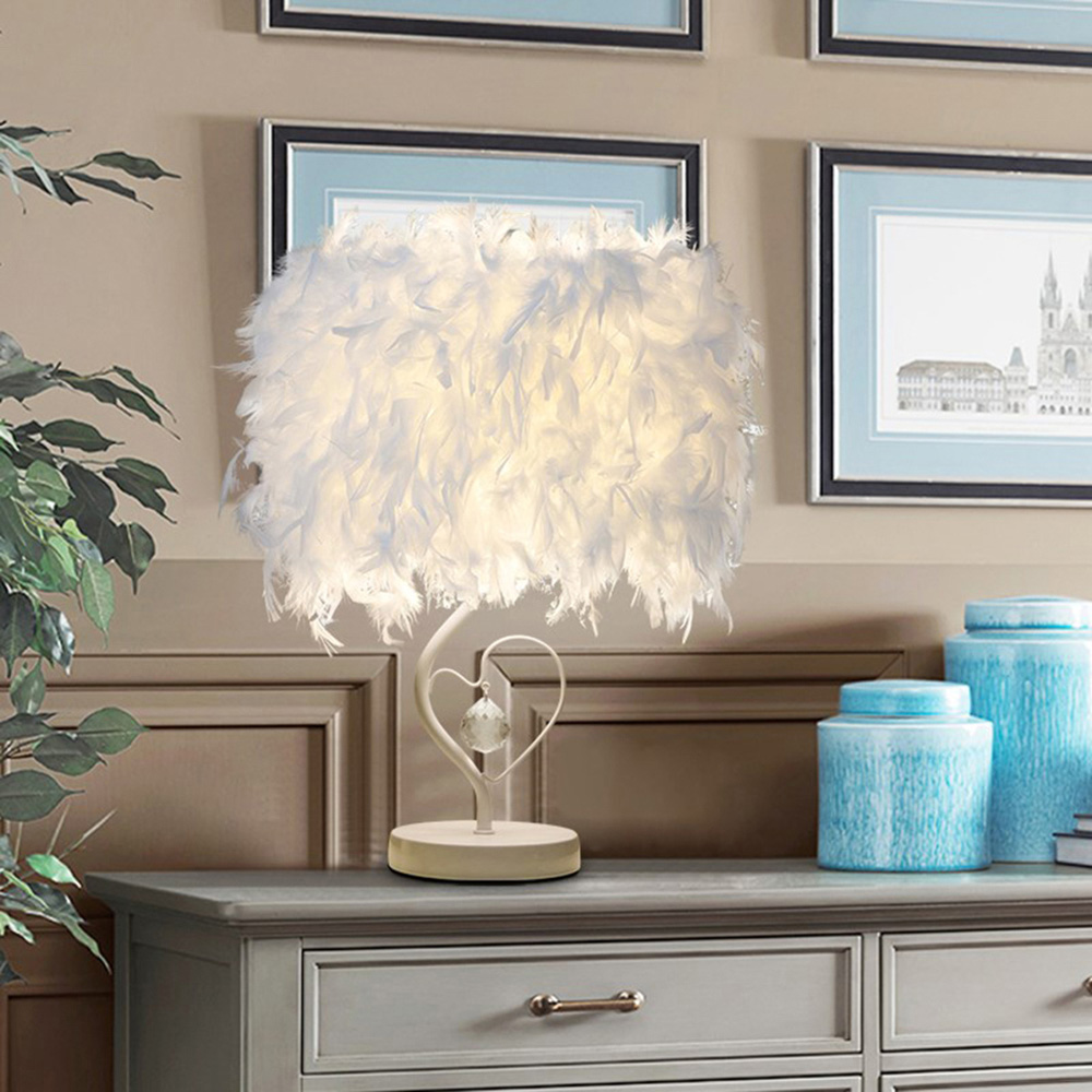 Living and Home Feather White Table Lamp Image 4