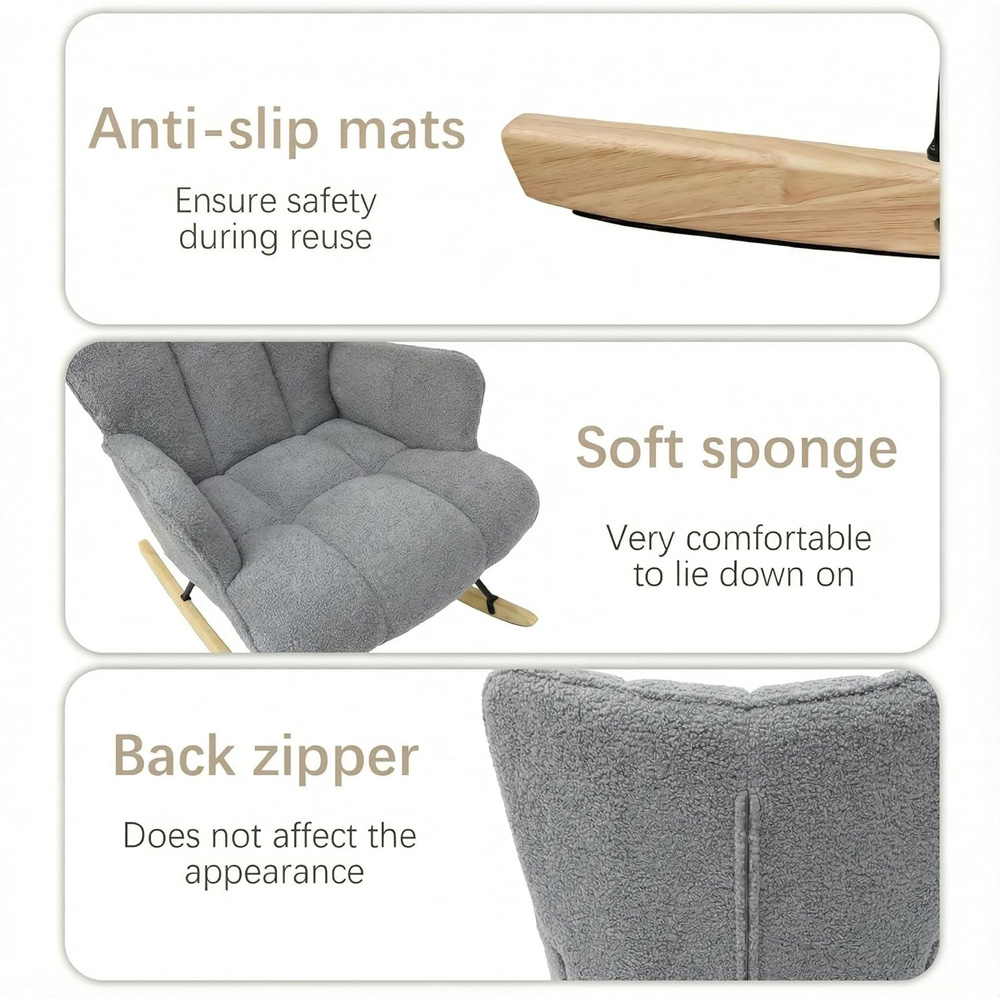 Alivio Grey Teddy Plush High Backrest Rocking Chair Image 7