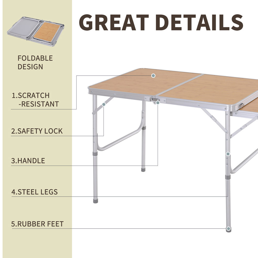 Outsunny Aluminium 4 Seater Foldable Height Adjustable Picnic Table Silver Image 6