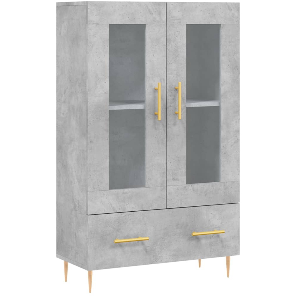vidaXL 2 Glass Door Single Drawer Concrete Grey Highboard with Gold Handle Image 2