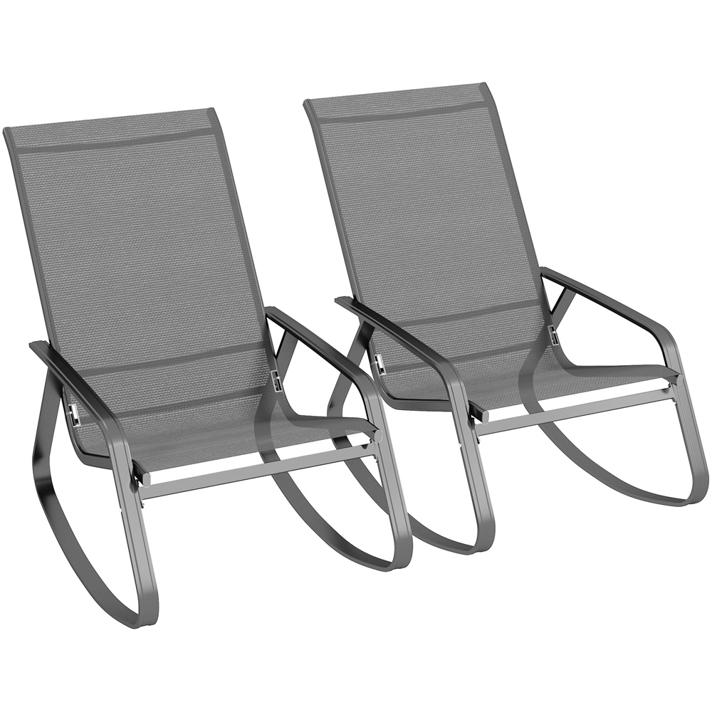 Outsunny Set of 2 Grey High Back Garden Rocking Chair Image 2