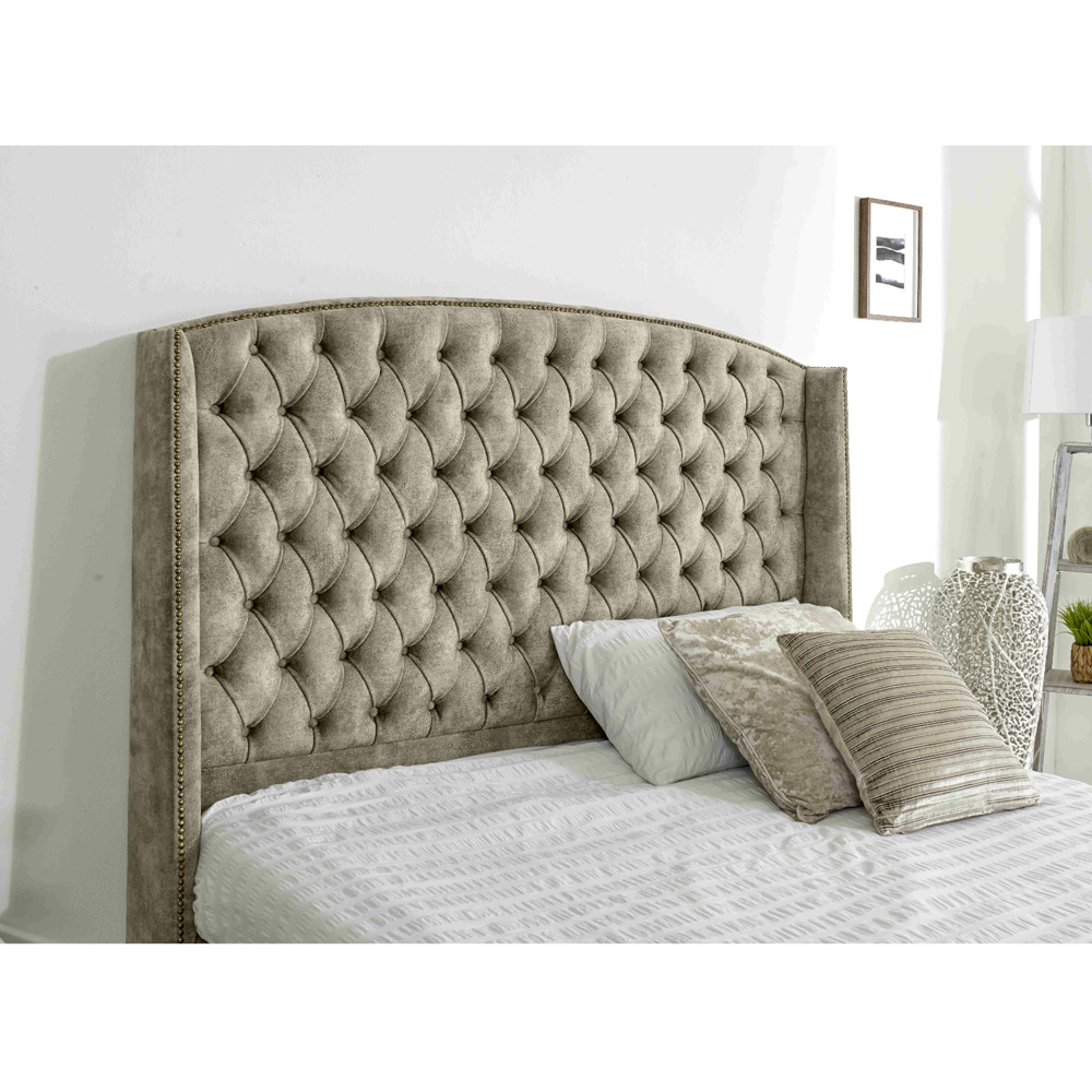 Eleganza Home Winfield King Size Pearl Oakland Fabric Bed Frame with Chesterfield Headboard Image 2