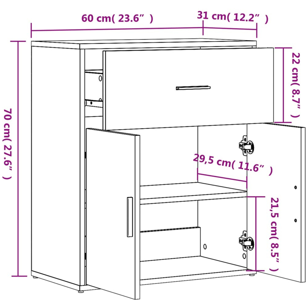 vidaXL 2 Door Single Drawer White Sideboard Image 9