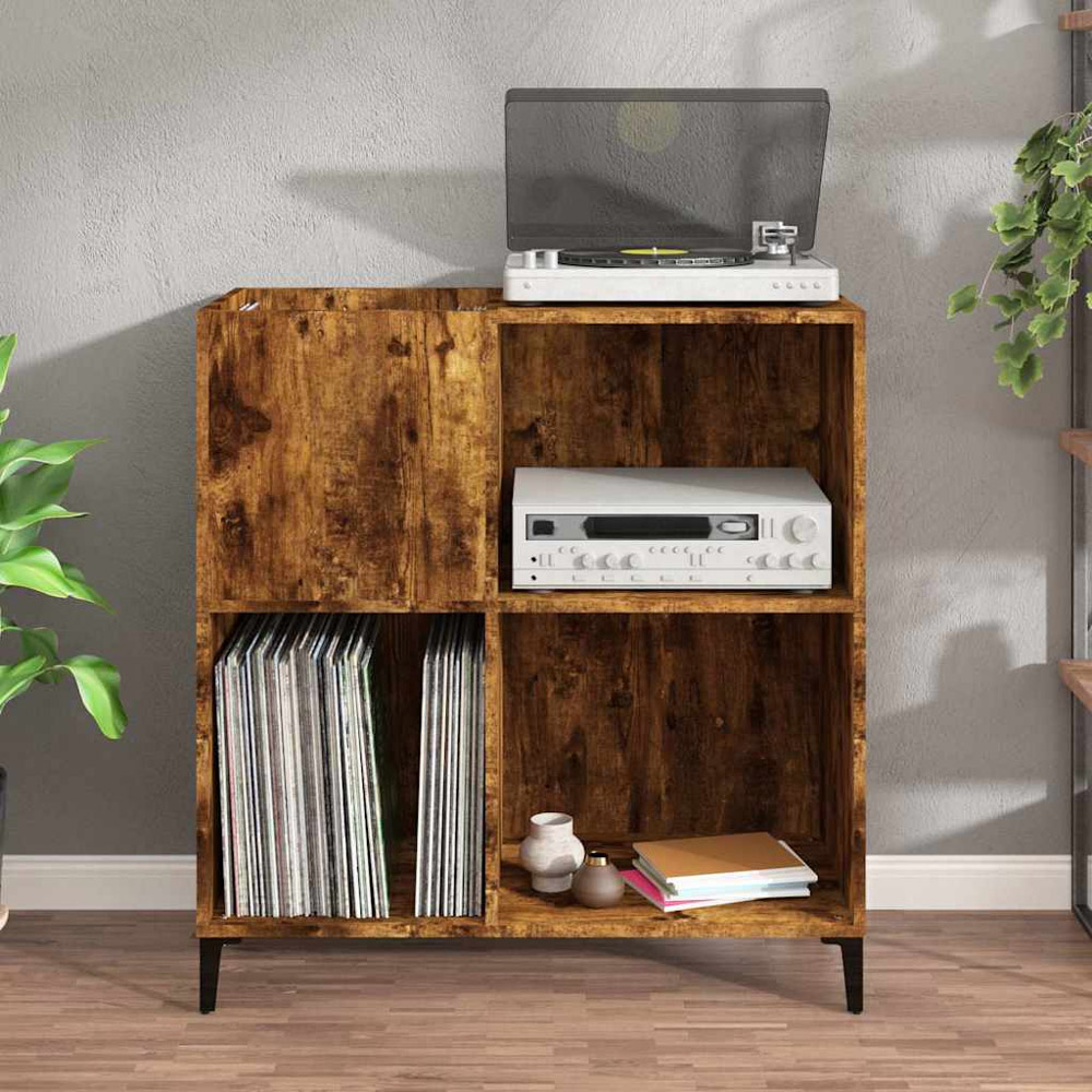 vidaXL 3 Shelf Smoked Oak Record Cabinet Image 8