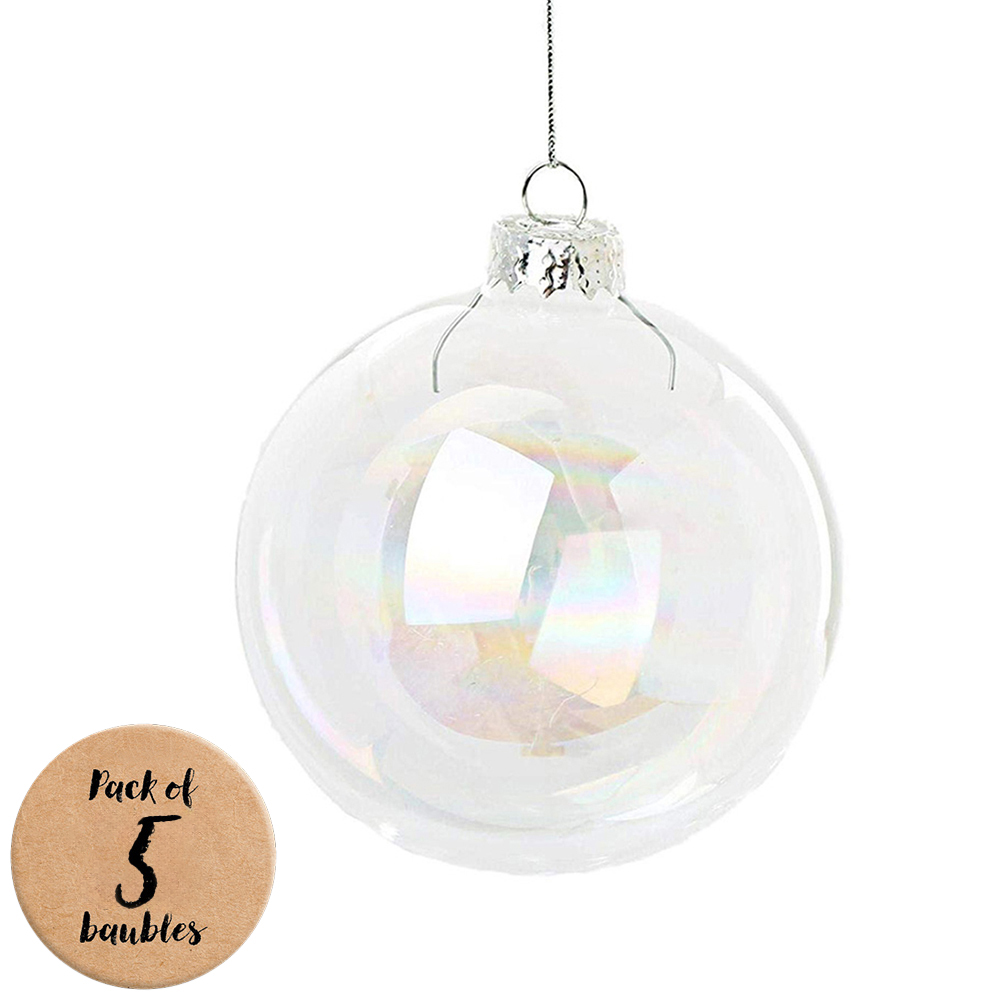 Living and Home White Rainbow Glass Bauble 10cm 5 Pack Image 1