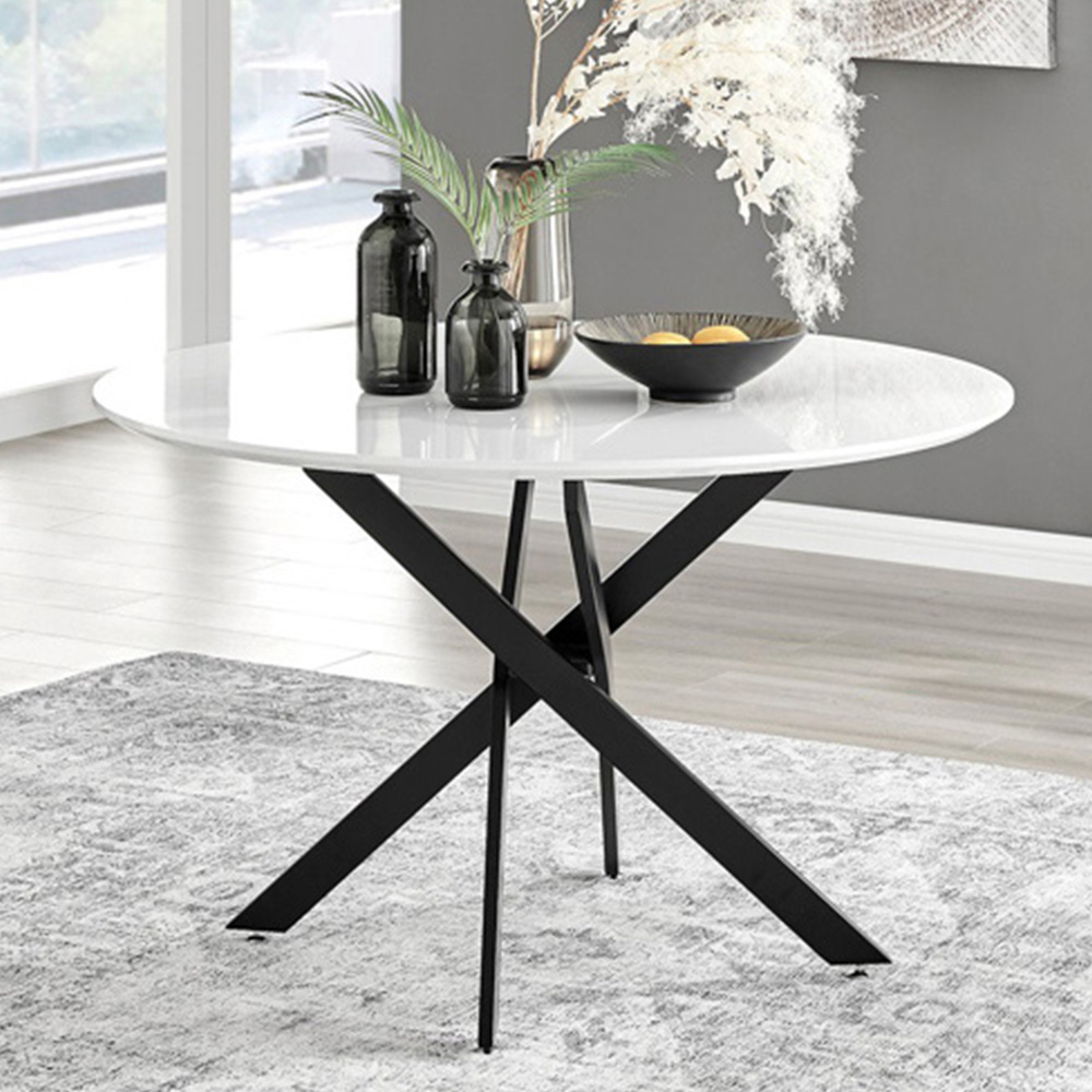 Furniturebox Arona Solara 6 Seater Round Dining Set White Gloss and Black Image 2