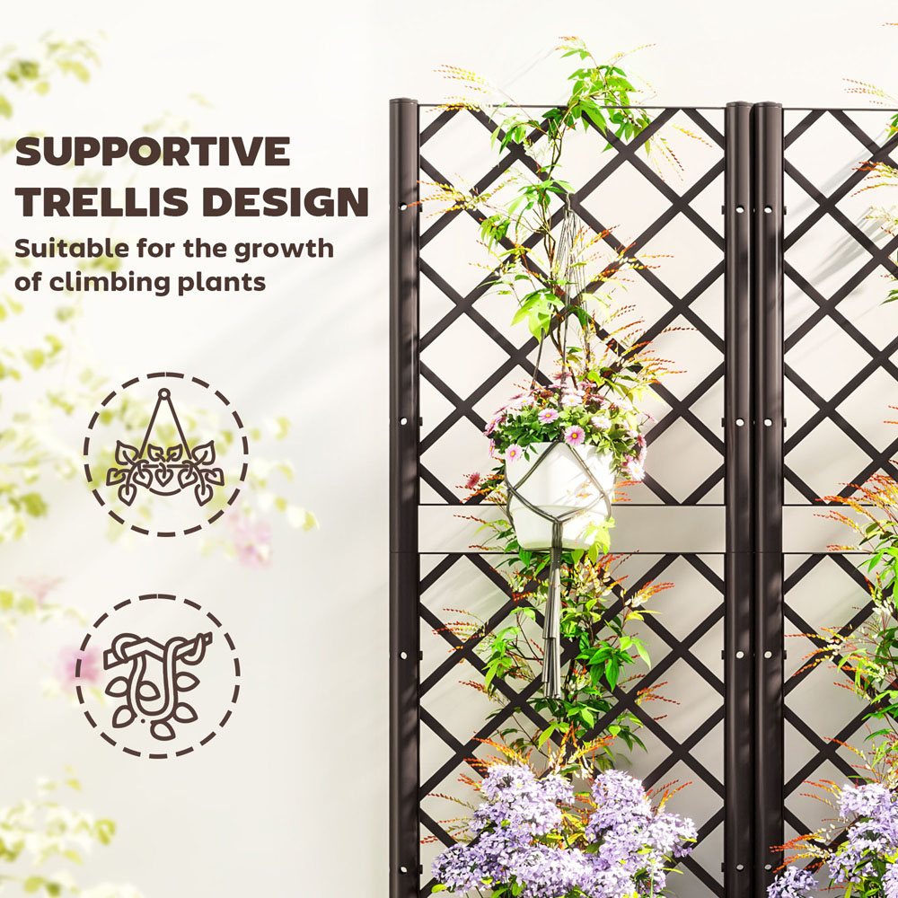 Outsunny Brown Plastic Vegetable Planter Box with Trellis 1.3 x 3.9ft Image 4