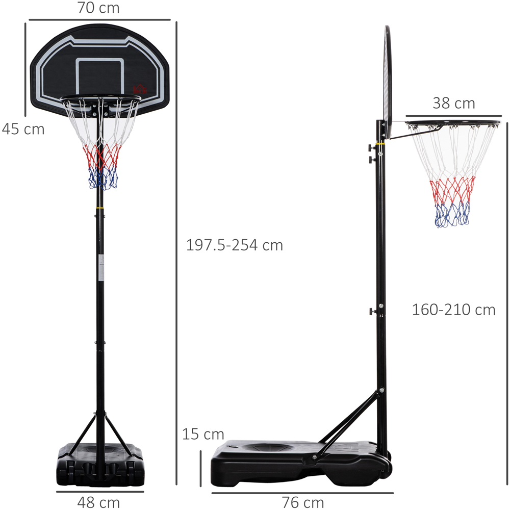 HOMCOM Black Adjustable Basketball Hoop Stand with Wheels and Weight Base 160-210cm Image 9