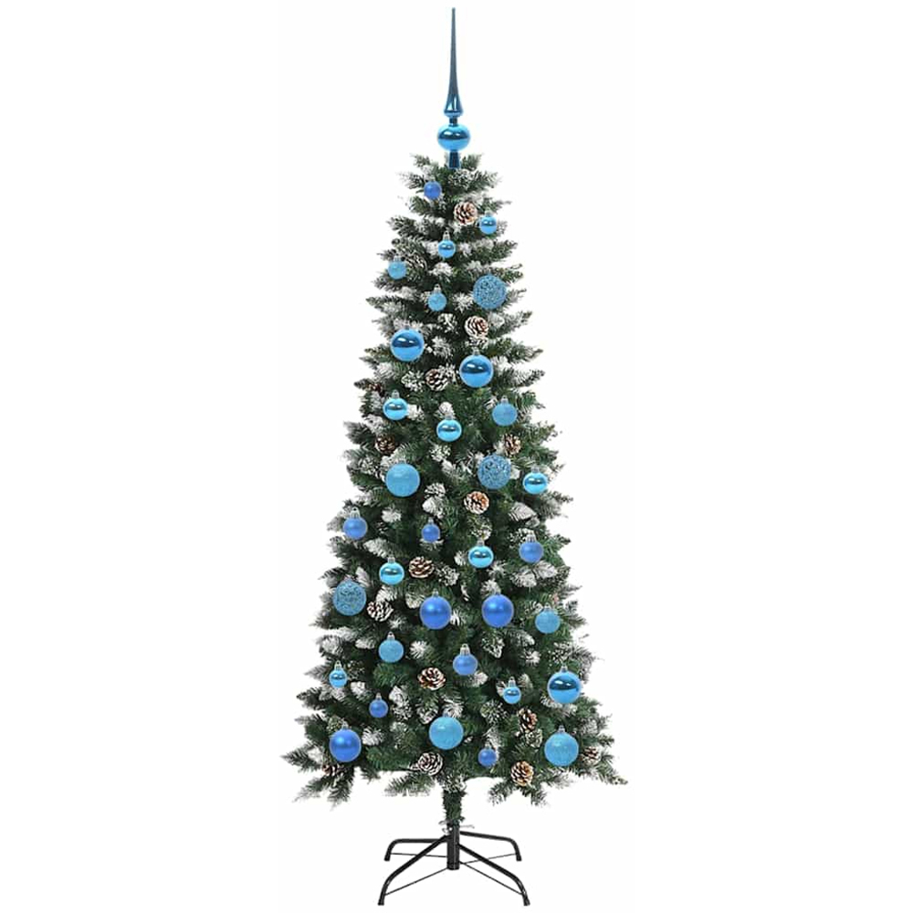 vidaXL Pre-Lit Blue Baubles Green Artificial Snow Tipped Christmas Tree 5ft Image 4