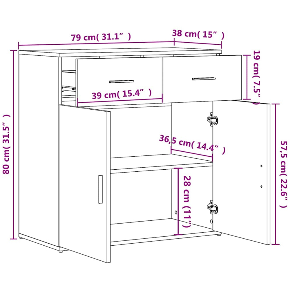 vidaXL 2 Door 2 Drawer White Sideboard Set of 2 Image 9