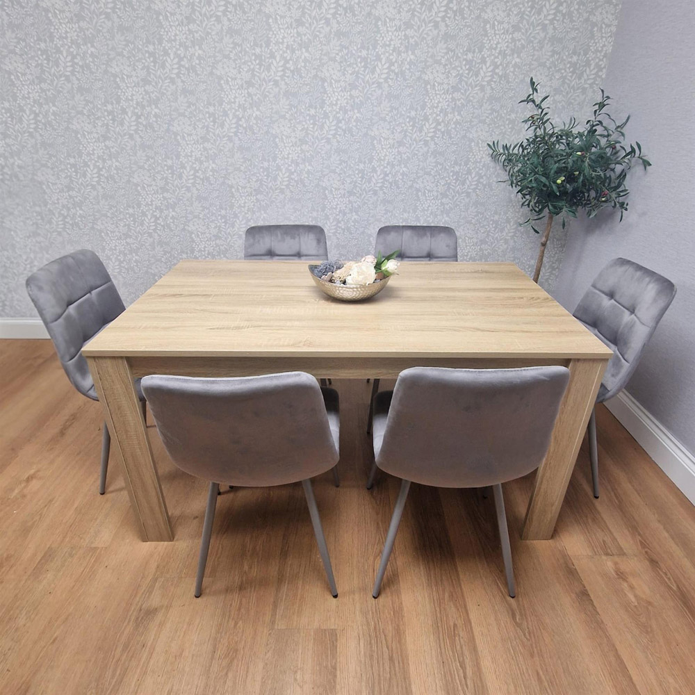 Portland Rocco 6 Seater Velvet Dining Set Wooden Oak Effect and Grey Image 5
