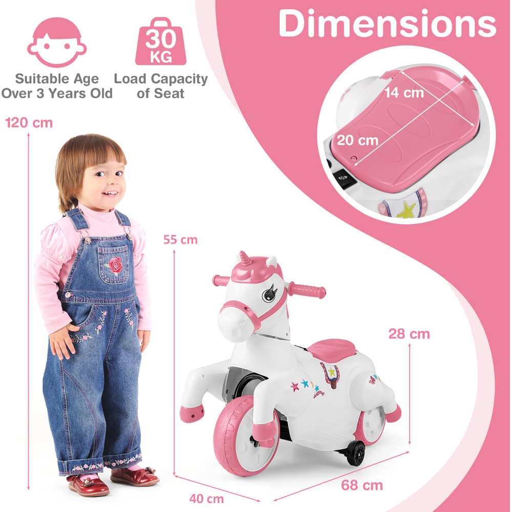 Costway Kids Pink Unicorn Ride On Toy with Training Wheels 12V Image 8