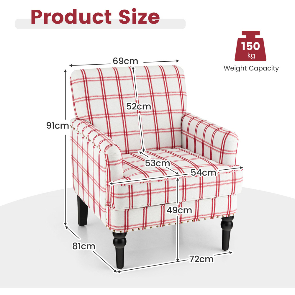 Costway Red Nailhead Trim Accent Chair Image 7