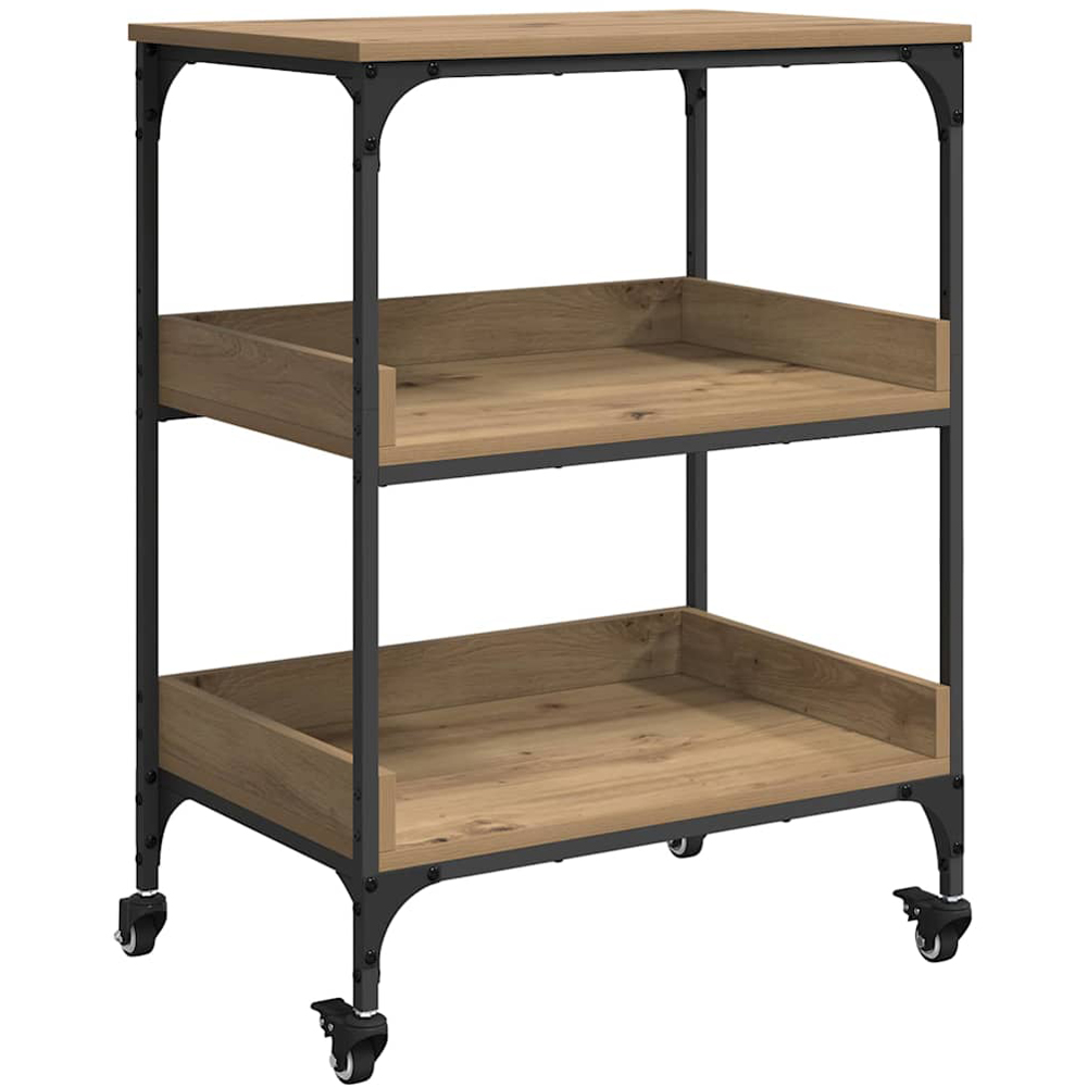 vidaXL 2 Shelf Artisan Oak Wide Kitchen Trolley Image 2