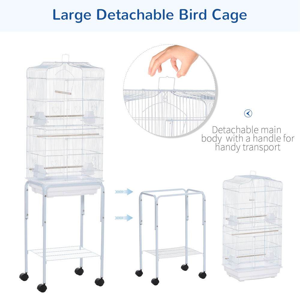 PawHut White Bird Cage with 4 Wheels Image 6