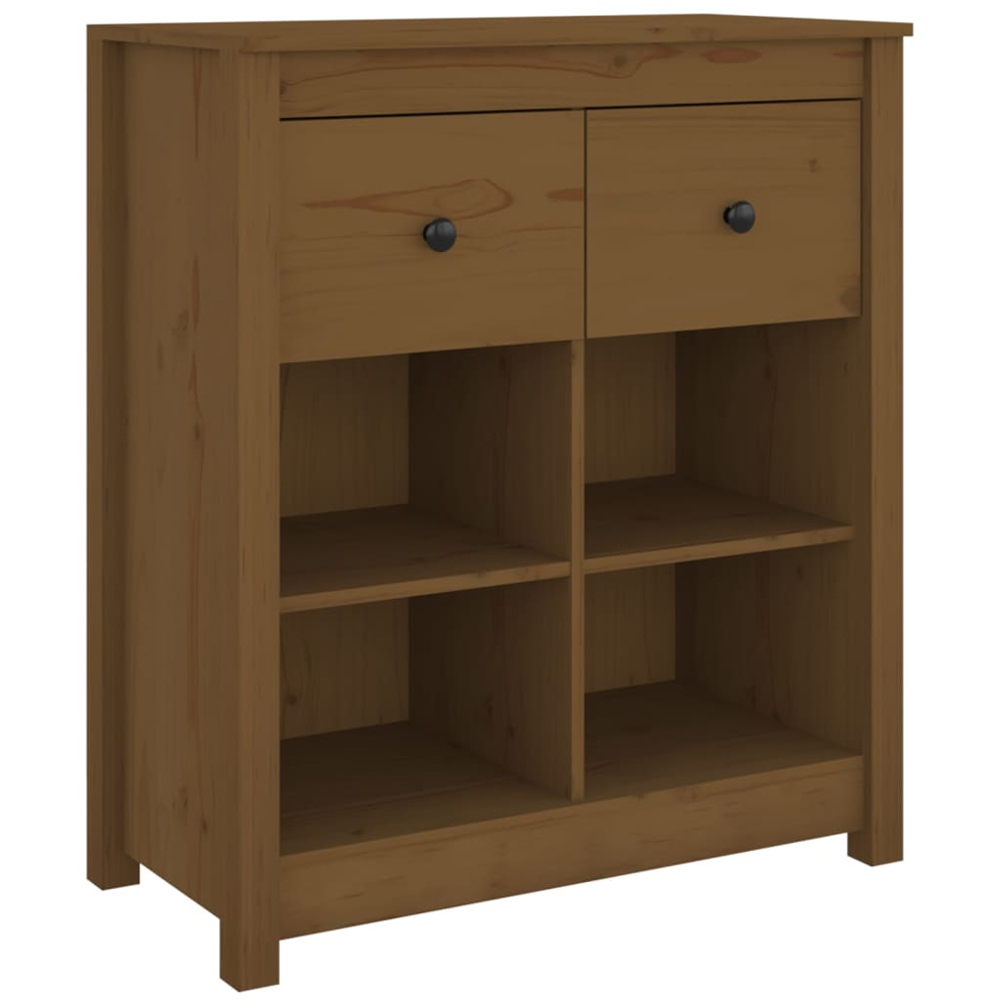 vidaXL 2 Drawer 4 Shelf Honey Brown Solid Pine Wood Sideboard Image 2