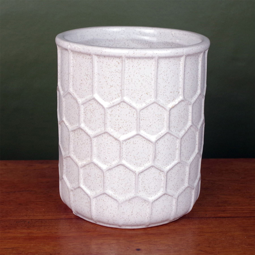 Leaf White Honeycomb Speckled Ceramic Planter Image 3