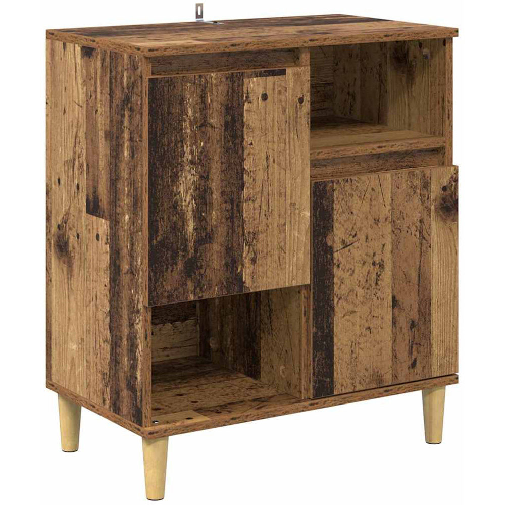 vidaXL 2 Door 2 Open Shelf Old Wood Sideboard with Wooden Legs Set of 3 Image 4