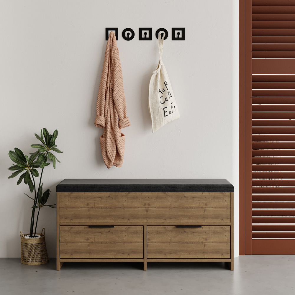 Decortie Cove 2 Door 2 Shelf Dark Oak Effect Modern Shoe Storage Bench Image 4