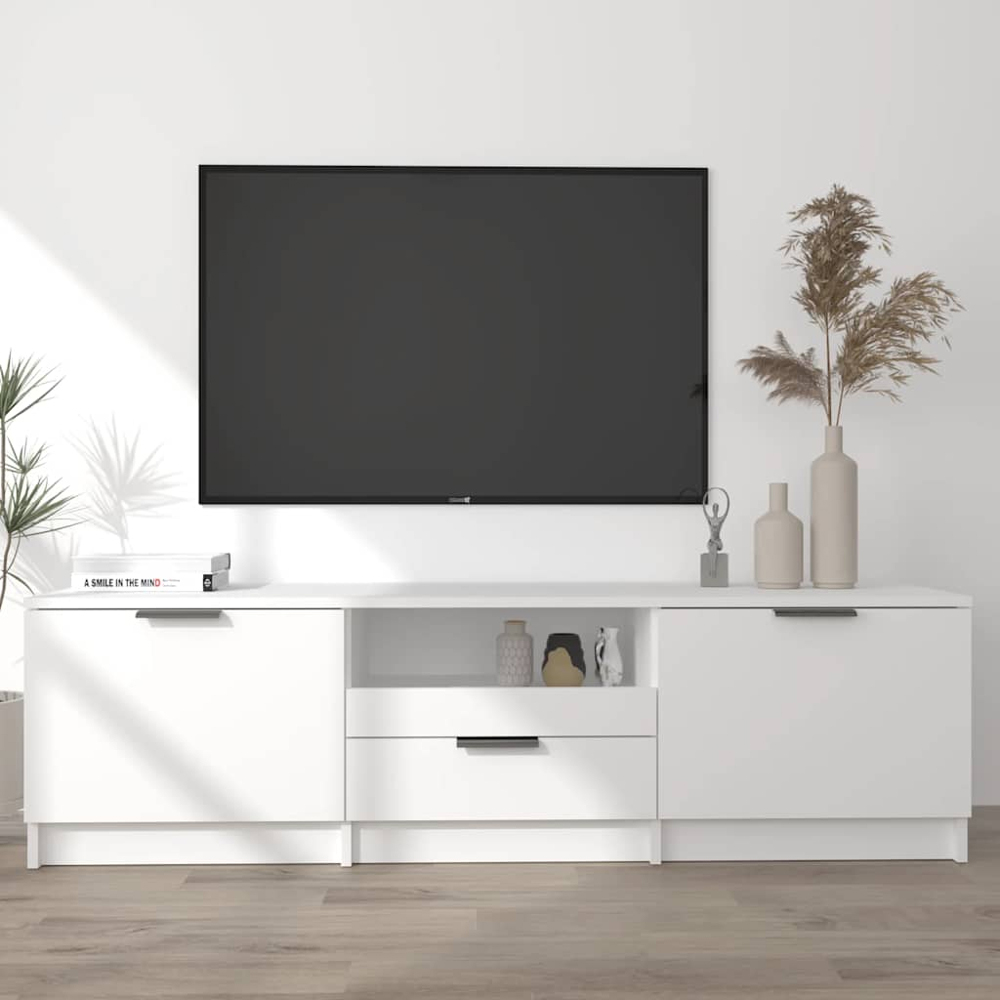 vidaXL 2 Door Single Drawer Single Shelf White TV Cabinet Image 8