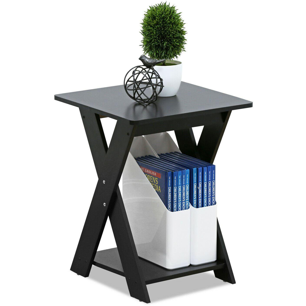 Walplus Single Shelf Espresso Criss Crossed End Table Image 3