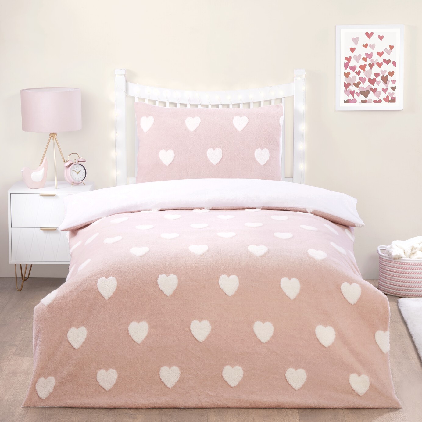 Heart Fleece Jacquard Duvet Set Blush Single - Blush Image 1