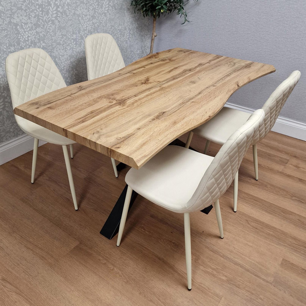 Kosy Koala 4 Seater Wooden Faux Leather Gem Pattern Dining Set Cream Image 1