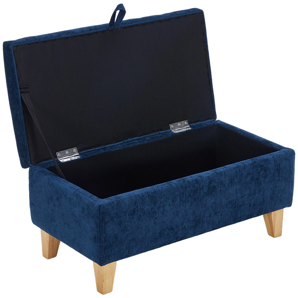 Living and Home Blue Chenille Upholstered Storage Ottoman Image 3