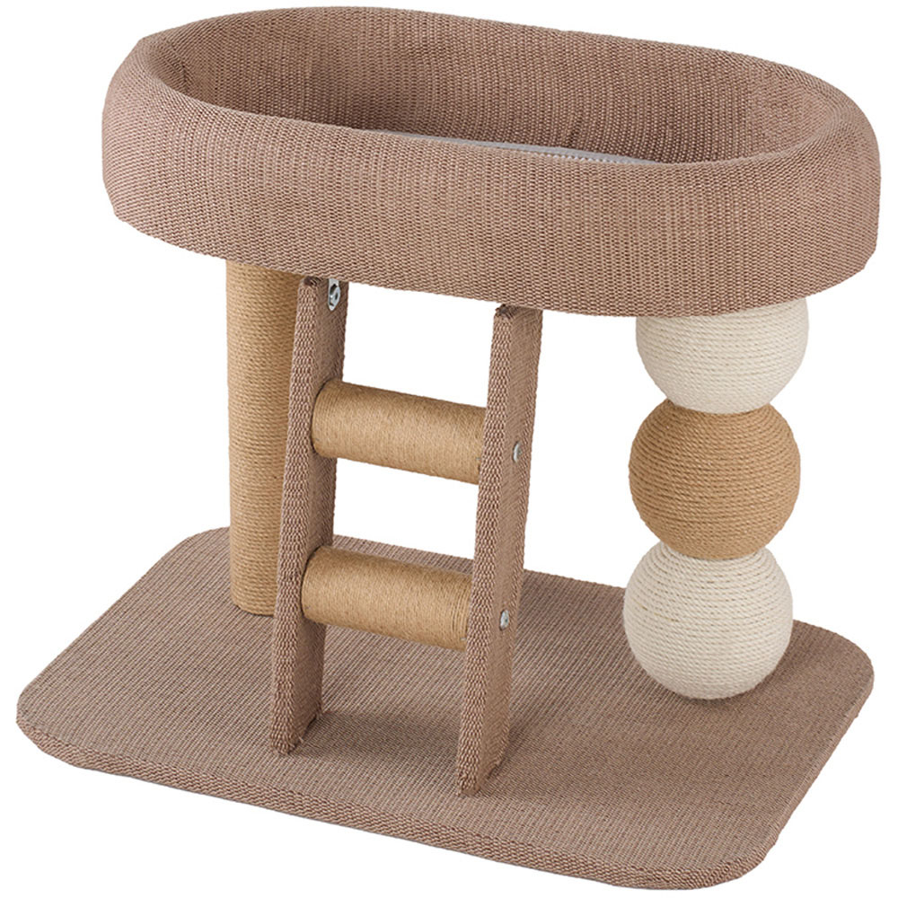 H&O Direct 47cm 2-Tier Natural and Beige Cat Tree with Scratching Post and Perch Image 1