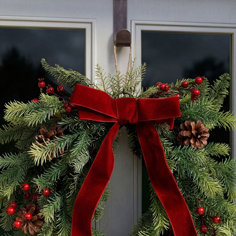 Charles Bentley Green Christmas Wreath with Red Bow and Berries 55cm Image 6