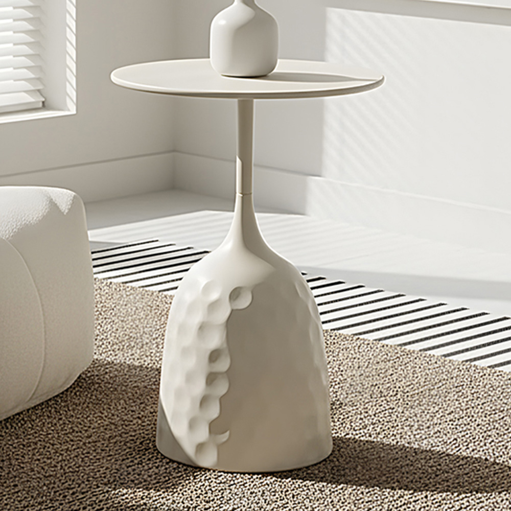 Living and Home Cream White Round Sculptural Curved Base Side Table Image 1